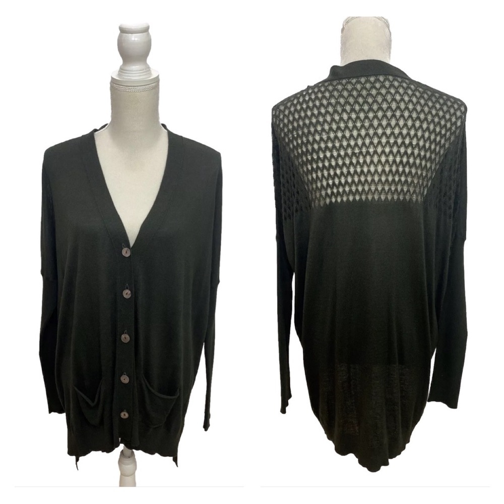 Anthropology Green Bamboo Cashmere Sweater W/ Mother Of Pearl Buttons Cardigan